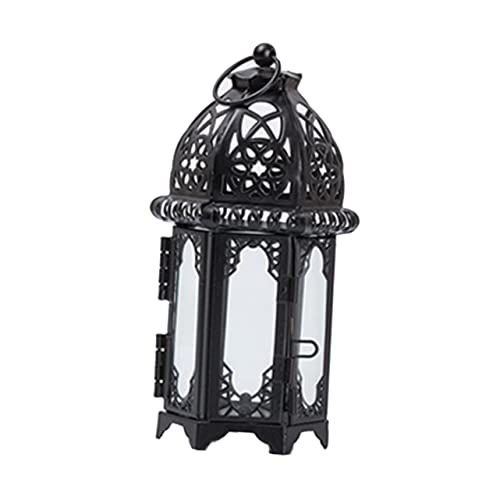 Cabilock Hanging Lantern Vintage Lantern Decorative Metal Lantern Black Chandelier Black Candlestick Holders Vintage Chandelier Miniature Tulips for Dollhouse Candle Holder Candle Jar Glass