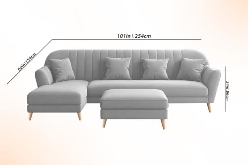 Image of Atticus LHS 6 Seater L Shape Sofa Set with Ottoman Living Room (Grey Colour Fabric) Premium Fabric Sofa Set for Living Room