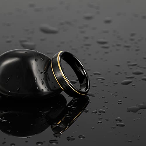 TRUMIUM 6mm 8mm Tungsten Rings for Men Women Black Wedding Band Gold/Rose Gold Step Edges Comfort Fit Size 6-132