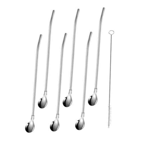 STOBAZA Convenient Stirring Spoons Set 6pcs Household Straw Spoons for Desserts Fruits Ice Cream Cocktails