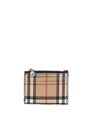 Burberry Womens Simone Checkered Mini Card Case Beige O/S