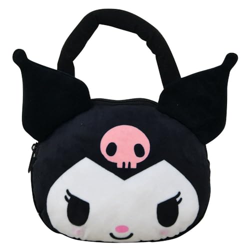 Kuromi Bolsa pequena de pelúcia com zíper e alça superior