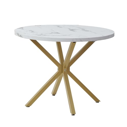 Deyarna Home Mesa De Comedor Moderna Con Estructura Metálica, Mesa De Cocina Para 4-6 Personas, Mesa Redonda De 100cm Para Comedor, Sala De Estar, Oficina, Restaurante Blanco Oro Deyarna Home Mesa De Comedor Moderna Con Estructura Metálica, Mesa De Cocina Para 4-6 Personas, Mesa Redonda De 100cm Para Comedor, Sala De Estar, Oficina, Restaurante Blanco Oro