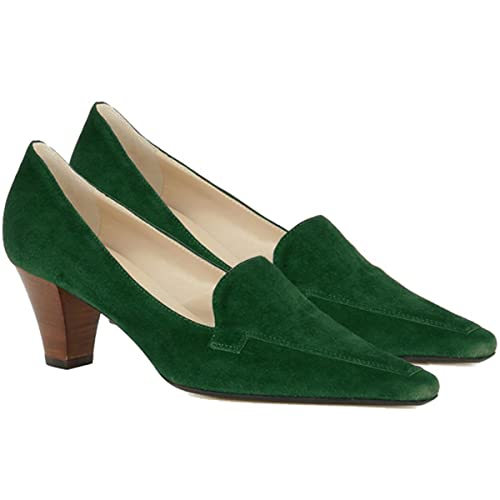 Image of LEHOOR Women Vintage Chunky Block Heel Pumps Shoes Square Pointed Toe Slip On Formal Office Work Business Loafers Shoes Suede Snakeskin Cone Heel Oxford Shoe Ladies Professional Chic Fall 4-11 M US
