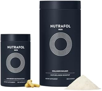 Nutrafol Men's Hair Growth Supplement and Collagen Peptides Powder, Physician-formulated for Visibly Thicker, Stronger Hair, Dermatologist Recommended - 1 Month Supply, 12 oz Bottle