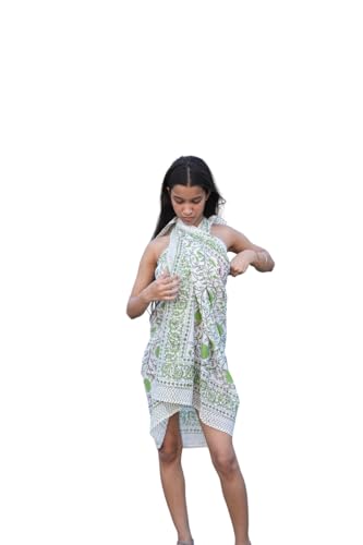 India Made Block Print Sarong – Cotton, Lightweight Wrap Botanical Print Sarong – Hand Block Printed India Modern Boho Wrap