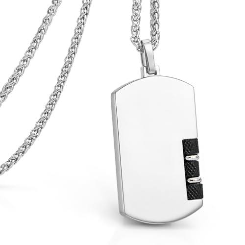 Dog Tag Pendant Necklace for Men in Carbon Fiber 316L Stainless Steel with Steel Box Chain 20+8