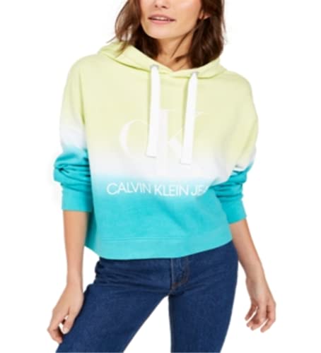Calvin Klein レディース Dip Dye ロゴパーカー スウェットシャツ, ディープリモンチェッロコンボ, X-Large
