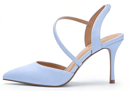 Image of Closed Toe Slingback Heels Wedding High Stiletto Heel for Women 3.3 Inch Ankle Strap Pointed Toe Pumps Prom Dress Bride Shoes for Dinner Party Sexy