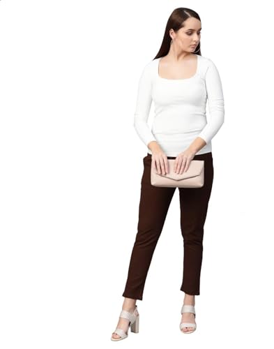 Image of Yash Gallery Women's Regular Fit Mid Rise Solid Cotton Slub Ankle Length Regular Trouser Pant
