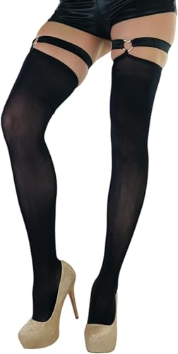 Image of ToBeInStyle Women's Opaque Closed Toe Thigh Highs With Attached Garters
