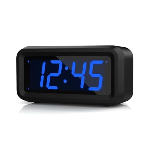 KWANWA Small Digital Alarm Clock, 1.2inch Dark Blue LED Digits, Adjustable Brightness, Dim Night Model, 12H/24H, Battery Operated, Wall Mount, Snooze, Clock for Kids Bedroom, Small Travel Clock