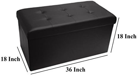Forest Leather Foldable Ottoman Storage Bench-Seat, Coffee/Side Table, Leg Rest, 36 Inch, Licorice Black (F-7013)