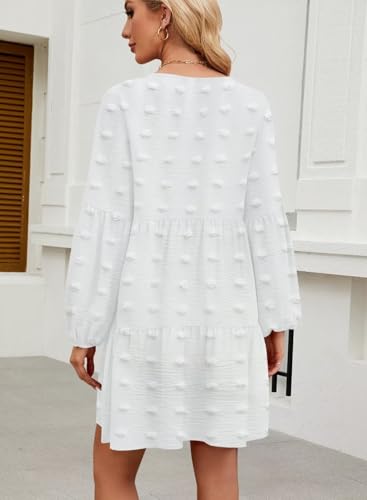 Image of QACOHU Falll Dresses for Women 2026 Crew Neck Long Lantern Sleeve Casual Loose Flowy Swing Shift Dress