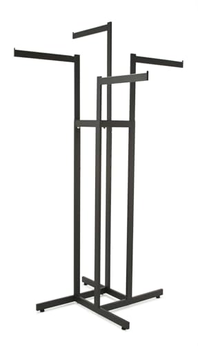 Clothing Rack – Black 4 Way Rack, Adjustable Height Arms, Blade Arms, Square Tubing, Perfect for Clothing Store Display With 4 Straight Arms