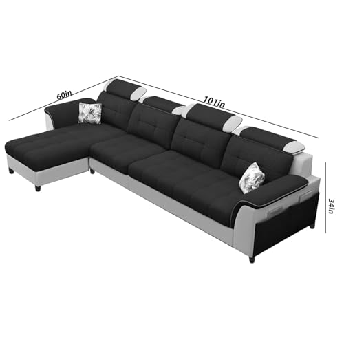 Image of Casaliving Ella LHS 6 Seater L Shape Sofa Set for Living Room (Black Grey) Premium Fabric Sofa Set