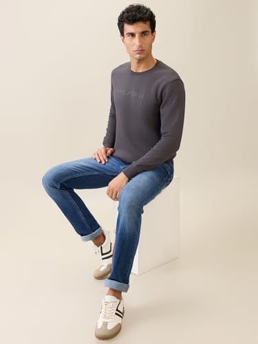 Image of Park Avenue Men Full Sleeve Slim Fit Solid Pattern Cotton Polyester Blend Regular Neck Regular Neck Casual Sweatshirt