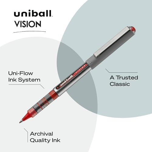 Image of Uni-Ball uniball Vision Rollerball Pens with 0.7mm Fine Point, Red, 12 Count (Pack of 12)