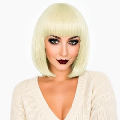 Rose bud Blonde Bob Wig for Women Short Costume Party Wigs with Bangs