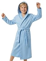 o-day Kinder-Bademantel aus Mikrofaser, leicht und praktisch, mit Kapuze, Taschen und Gürtel, 4-14 Jahre, himmelblau, 13-14 Jahre