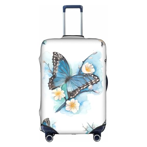 Housse de bagage élastique papillon bleu blanc taille L avec fermeture éclair
