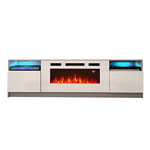 MEBLE FURNITURE & RUGS York WH02 Electric Fireplace Modern 79\" TV Stand