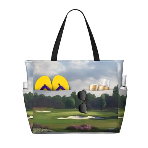 Beach Bags For Women Large Waterproof Sandproof Beach Tote Bag Lightweight Zipper Carry On Bag Golf Course Pool Bag For Gym Travel Vocation