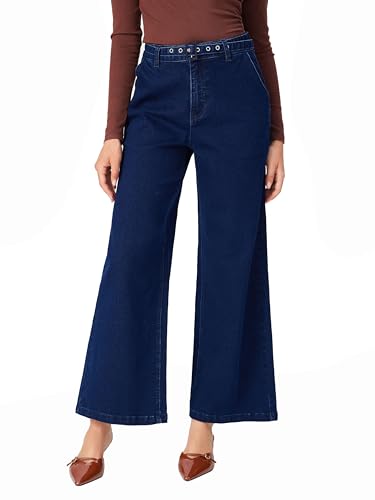 CIDER Women Wide Leg Jeans High Waisted Belted Flare Denim Casual Going Out Pants2