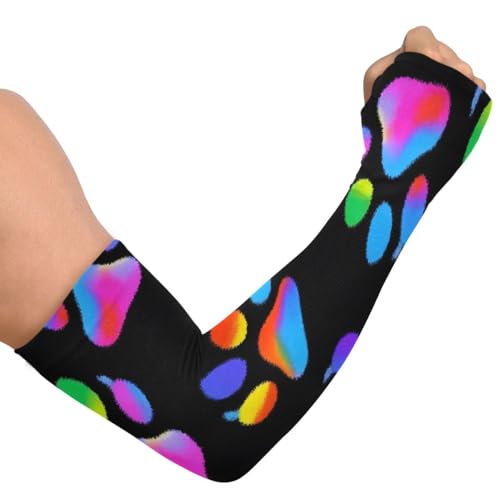 Cooling Arm Sleeves for Men Women UV Sun Protection Arm Covers Neon Dog Paw Compression Sleeves Sports Football Golf Cycling