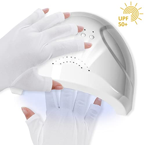TIESOME UV-Schutzhandschuhe für Gel-Nagellampen, Professionelle UPF50+ UV-Schutzhandschuhe für Maniküre Hand UV-Schutz Fingerlose Handschuhe zum Schutz der Hände vor UV-Licht (Weiß)