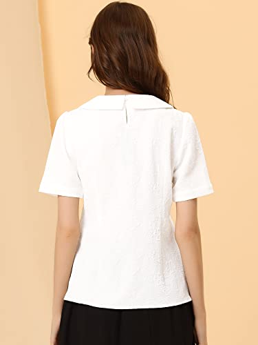 Allegra K Peter Pan Collar Blouse for Women's Floral Jacquard Puff Short Sleeve Kawaii Top3
