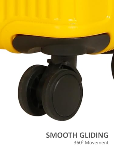 Image of Teakwood Small Size 8 Wheels Trolley Bag, Hard Cabin with Zipper Closure, Adjustable Push Button & Cross Side Strap, Number Lock System 360 Degree (Small, Yellow)