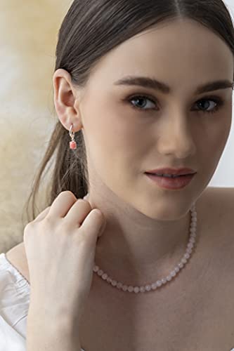 925 Sterling Silver 8X6Mm Oval Shape Natural Rose Quartz Gemstone Leverback Drop Dangle Earrings For Woman Girls #TOP6