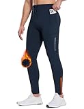 BALEAF Mallas térmicas para correr para hombre, con bolsillos con cremallera, forro polar, para ciclismo, gimnasio, senderismo, esquí, azul marino, S