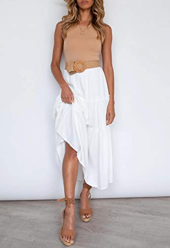 HAEOF Womens Summer Flowy Boho Maxi Skirt Elastic High Waist A Line Pleated Tiered Trendy Beach Long Skirts with Pockets3