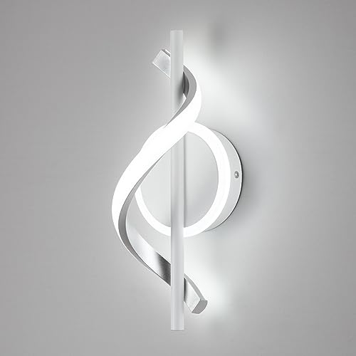 LED Wall Sconces Indoor, 12W LED Wall Lights, Modern Spiral Wall Lamp, Bedside Wall Lamps, 6000K Cold White Wall Mount Light Fixture for Stairs Living Room Bedroom Aisle Hallway (Cool White, White)