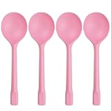100 Count Independent Packaging Soup Spoons, Heavy Disposable Plastic Spoons for Cake Dessert Ice Cream (Pink)