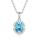 Wycian Collares de cadena de oro para mujer, de moda, topacio azul y moissanita, collar de oro de 18 quilates, cadena ovalada para ella, 40 + 5 cm, 40+5 cm, Oro blanco de 18 quilates, Topacio