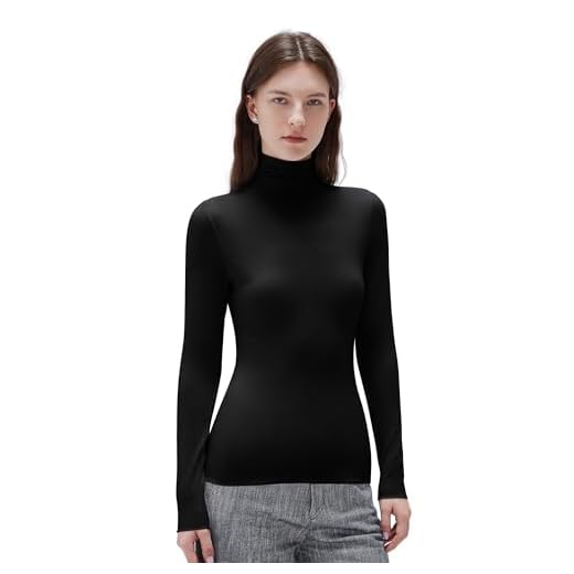 SUUKSESS Women Cashmere Turtleneck Long Sleeve Shirt Fitted Fall Basic Thermal Tops(Black, S)