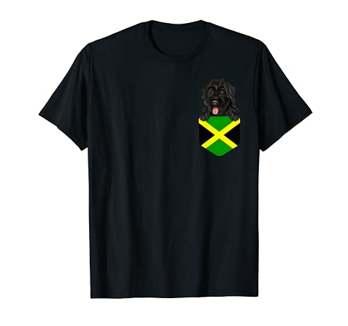 Jamaica Flag Bouvier des Flandres Dog In Pocket T-Shirt, Black