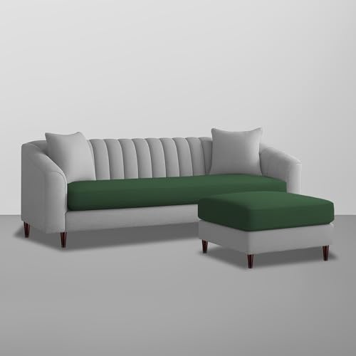 Image of Casaliving Doraldo 4 Seater L Shape Convertible Sofa Set for Living Room, 3 Seater & Ottoman Modular Sectional Couch for Small Space (Green Grey Colour) Fabric