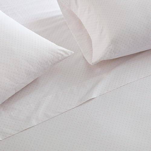 Image of Martha Stewart - Twin XL Size Sheet Set, Breathable Cotton Percale Bedding with Matching Pillowcase, Fully Elastic Fitted Sheet, Deep Pocket, Crisp & Cooling All-Season Comfort (Polka Dot Pink)