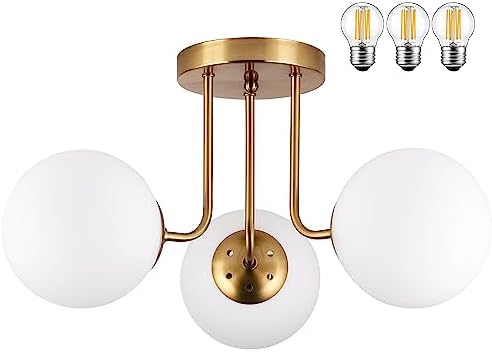 Modo Lighting Antique Brass 4-Light Ceiling Light Mid-Century Frosted