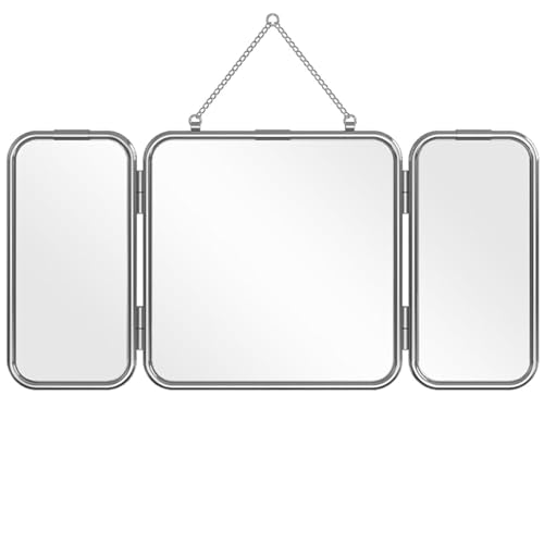 Ukkajovlex Espejo De 3 Vías, Espejo Triple, Tocador Triple Plegable, W 60cm X H 30cm De Cristal Ornamentado, para Baño, Dormitorio, Tocador,Mesa