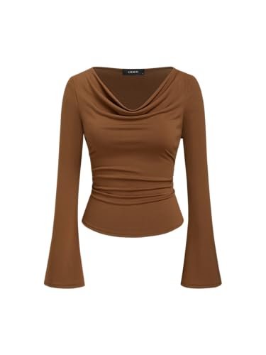 CIDER Cowl Neck Long Sleeve Blouse Bell Sleeve Going Out Casual Top