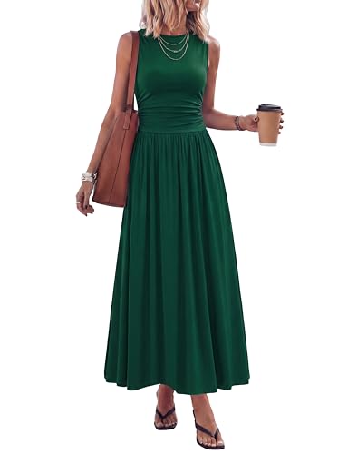PRETTYGARDEN Summer Maxi Dresses for Women 2026 Sleeveless A Line Flowy Long Casual Sundress Wedding Guest Fashion Clothing (Green,Medium)