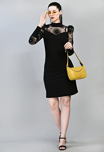 Image of IUGA Women's Puff Sleeve High Neck Bodycon Casual Midi Dress