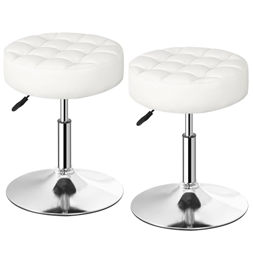 SUPER DEAL Set of 2 Vanity Stools for Makeup, Vanity Ottoman Chair with Adjustable Height and 360° Swivel for Makeup Room Bedroom Living Room, White