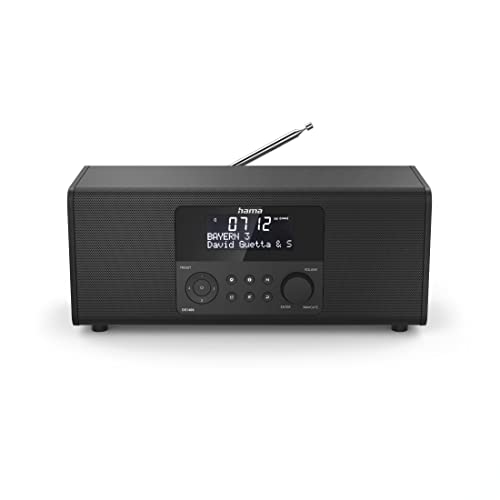 Hama Digitální rádio DR1400 (DAB/DAB+/FM, rádiový budík se 2 časy alarmu/snooze/časovačem, 4 tlačítka stanic, stereo, osvětlený displej, kompaktní digitální rádio) černé