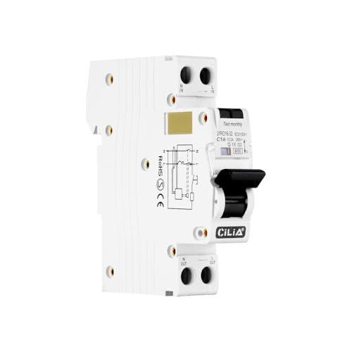 ✅ 1 Modulo; 1P+N CILIA Interruttore Magnetotermico Differenziale, RCBO, 1 Modulo, In=C16, Attacco DIN (Universale per Qualsiasi Centralino in Commercio),1P+N, 230 Vac, Tipo AC, Curva D\'intervento C